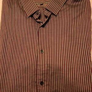 Express Men’s Red and Gray Striped Button-Up Shirt